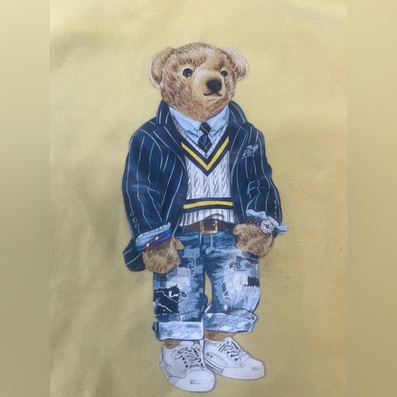 Polo Ralph Lauren Sweatshirt Boys Size 5 Yellow Fleece Polo Bear Crewneck Preppy - Picture 8 of 8